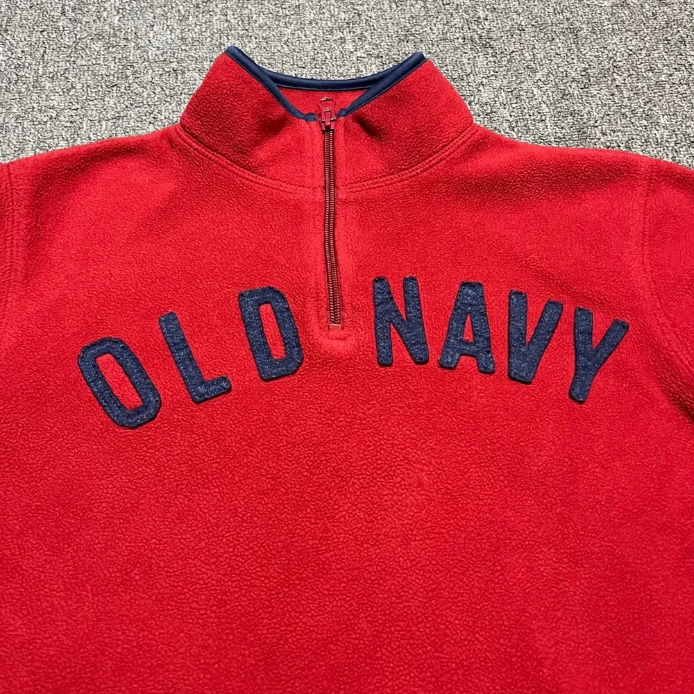Old Navy Fleece Quarter Zip Pullover Size M 8 Red Navy Blue Logo Kids Sweatshirt